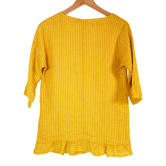 Lungo L'Arno 100% Italian Linen Tunic Shirt in Yellow Stripe Size Small NWT - Picture 2 of 4